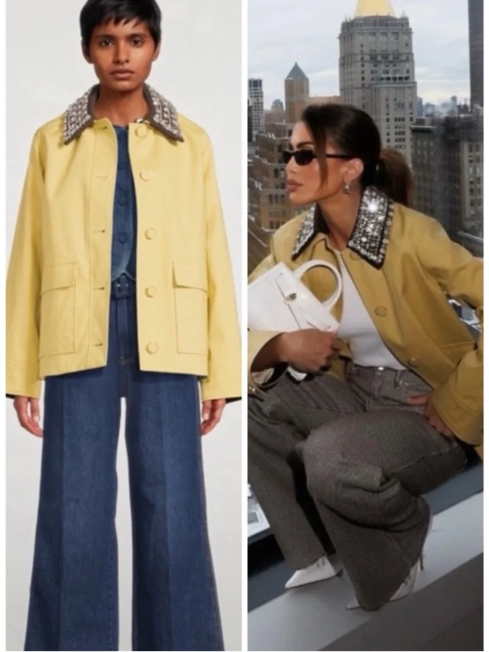 VERONICA BEARD Arlen Crystal Collar Cotton
Dickey Coat Yellow SZ L - Picture 2 of 9